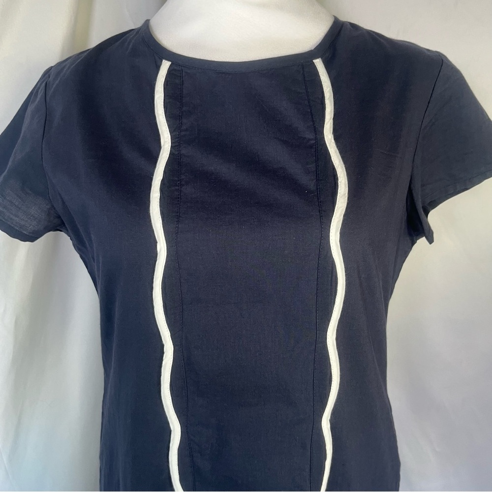 Madison Matthews Scallop Anne Cap Sleeve Maxi Dress Navy Blue Preppy Classic S - Picture 2 of 8